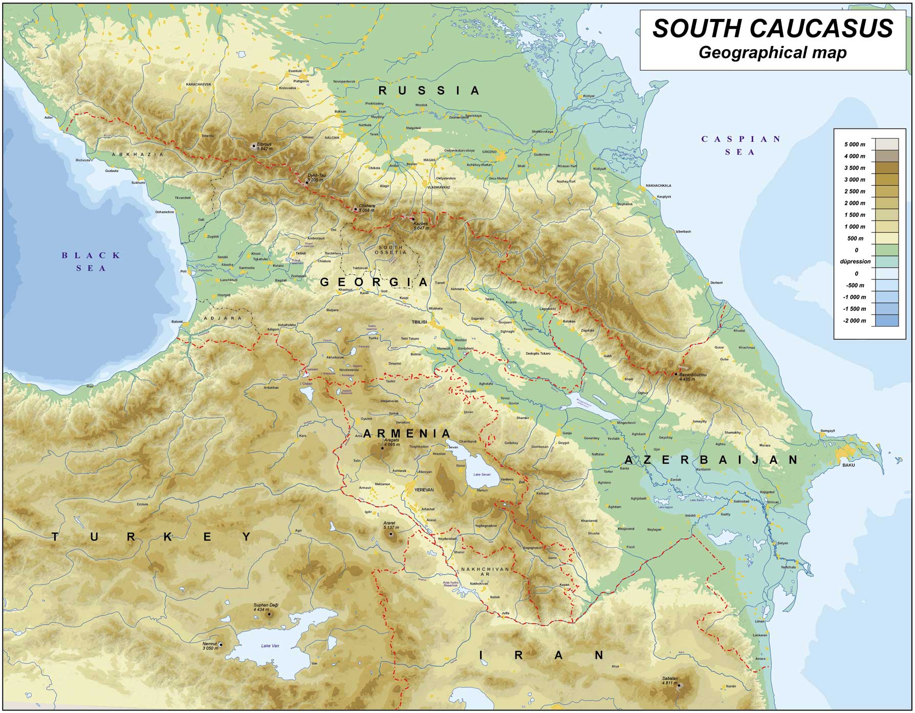 SOUTHERN CAUCASUS GEOGRAPHICAL MAP